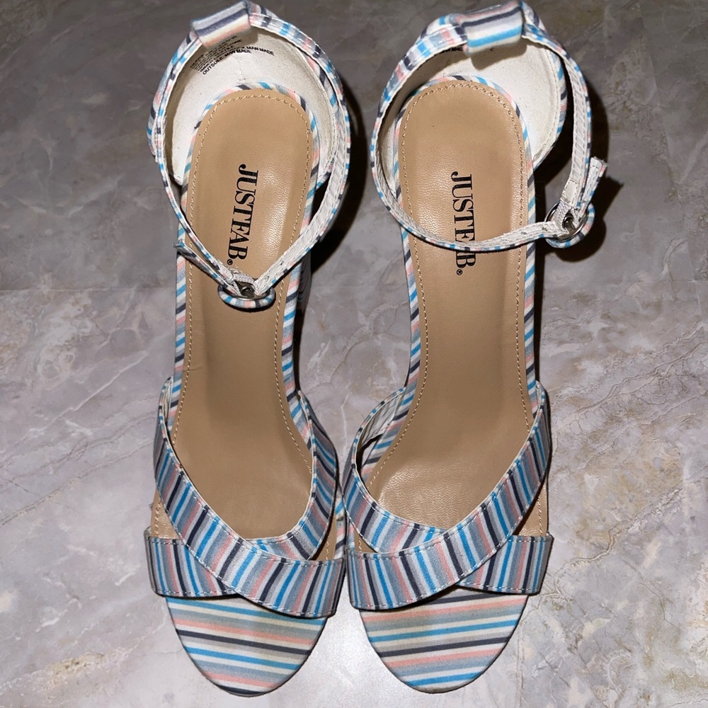 JustFab Multicolor Striped Open Toe Heels-Used